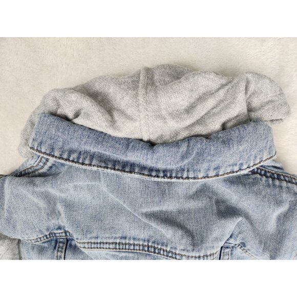 Silver Women's Denim Jacket With Hood Size Medium Trucker Strech - Picture 8 of 12